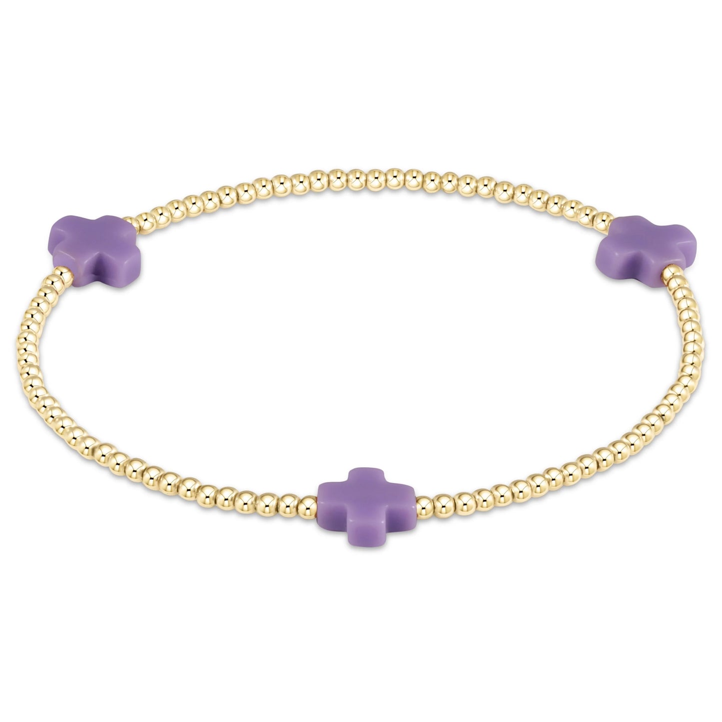 Purple Signature Cross 2mm Gold Bracelet