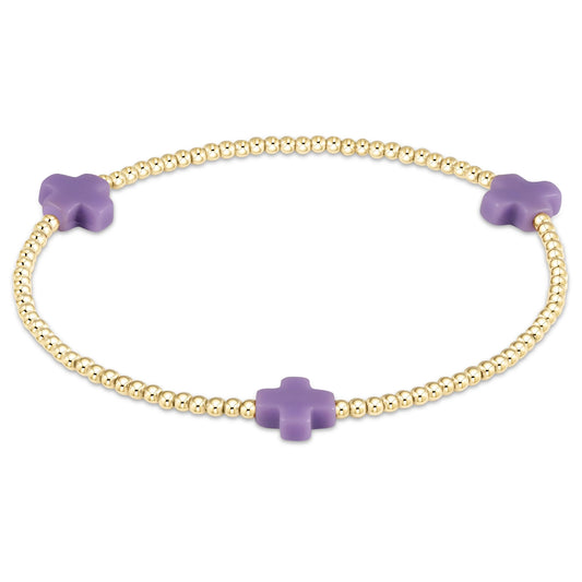 Purple Signature Cross 2mm Gold Bracelet