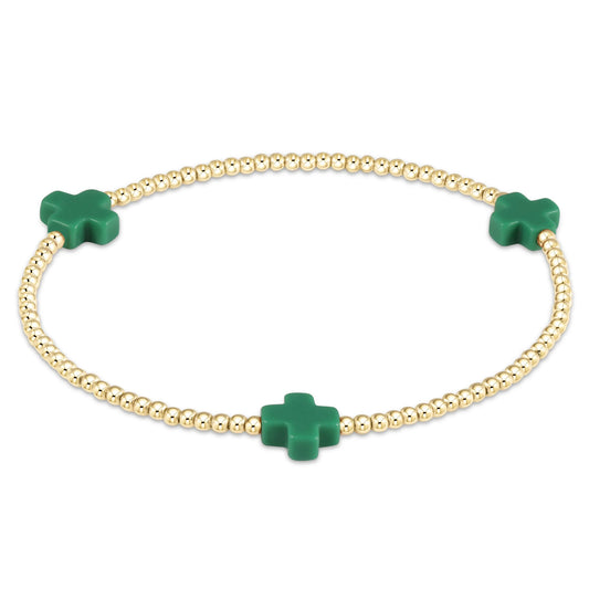 Emerald Signature Cross 2mm Gold Bracelet