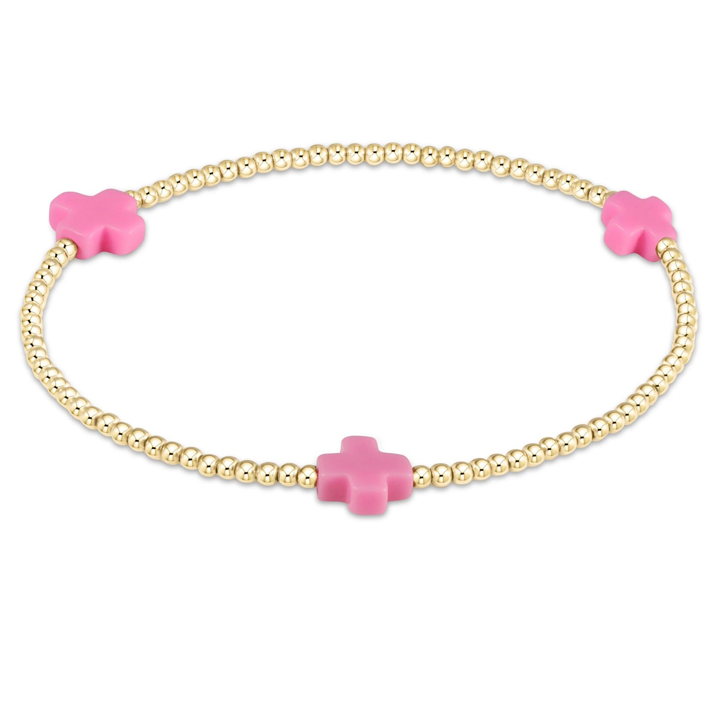 Bright Pink Signature Cross 2mm Gold Bracelet