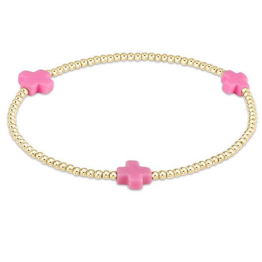 Bright Pink Signature Cross 2mm Gold Bracelet