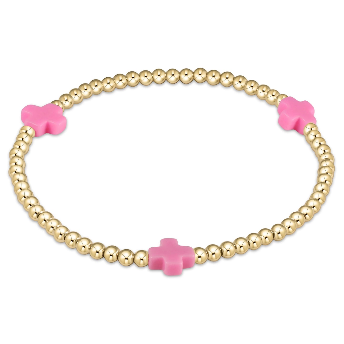 Extends Signature Cross 3mm Gold Bracelet Bright Pink