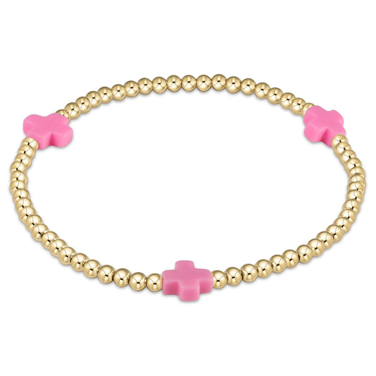 Extends Signature Cross 3mm Gold Bracelet Bright Pink