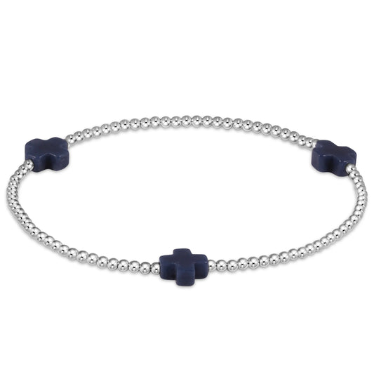 Signature Cross Sterling Pattern 2mm Bead Bracelet Navy