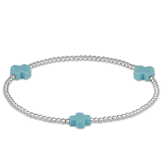 Signature Cross Sterling Pattern 2mm Bead Bracelet Turquoise