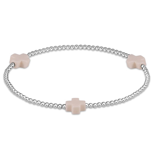 Signature Cross Sterling Pattern 2mm Bead Bracelet Off White