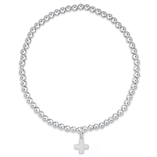 Extends Classic Sterling 3mm Bead Bracelet Signature Cross SS Charm