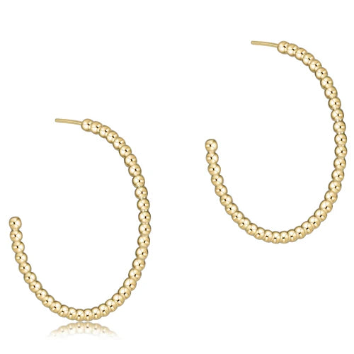 Beaded Classic 1.25" Post Hoop 2mm Gold Earrings