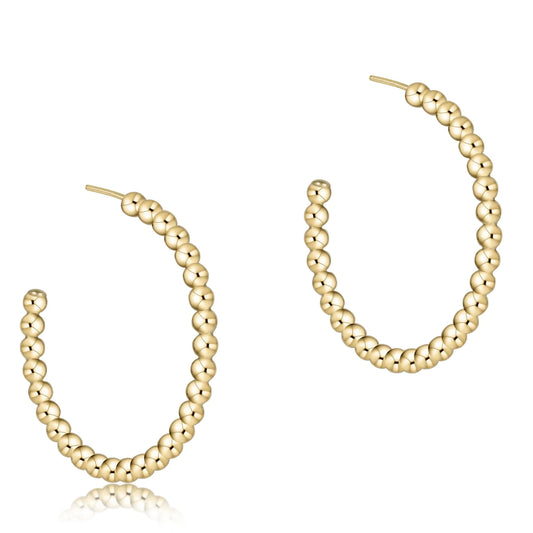 Beaded Classic 1.25" Post Hoop 3mm Gold