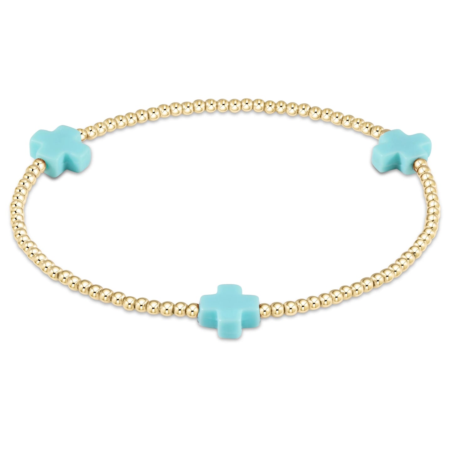 Turquoise Signature Cross 2mm Gold Bracelet