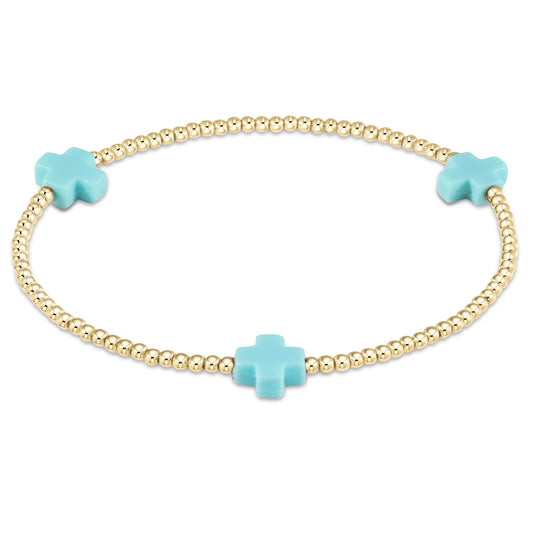 Turquoise Signature Cross 2mm Gold Bracelet