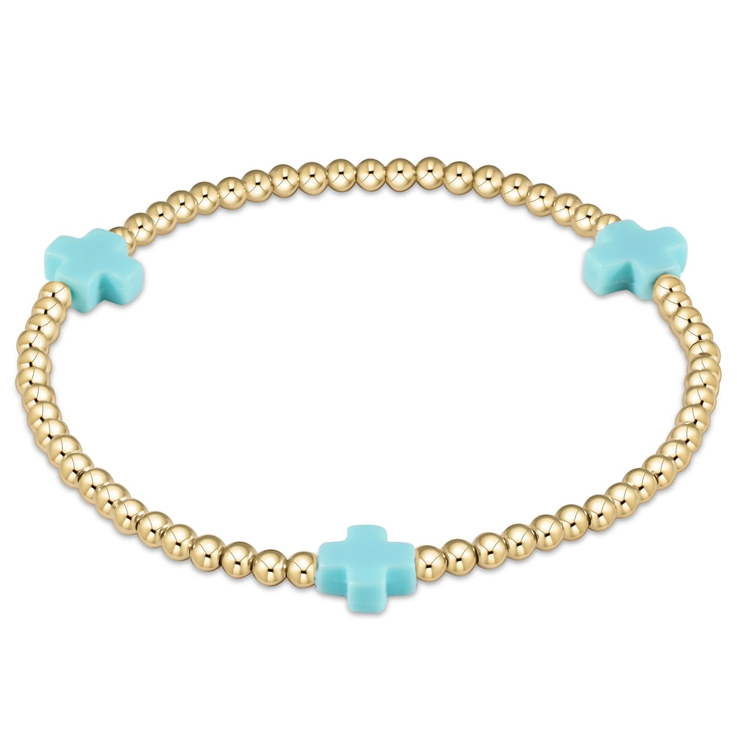 Extends Signature Cross 3mm Gold Bracelet Turquoise