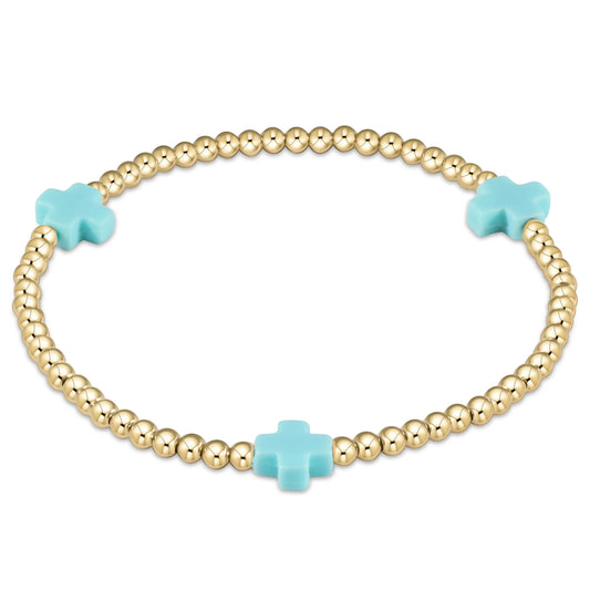 Extends Signature Cross 3mm Gold Bracelet Turquoise