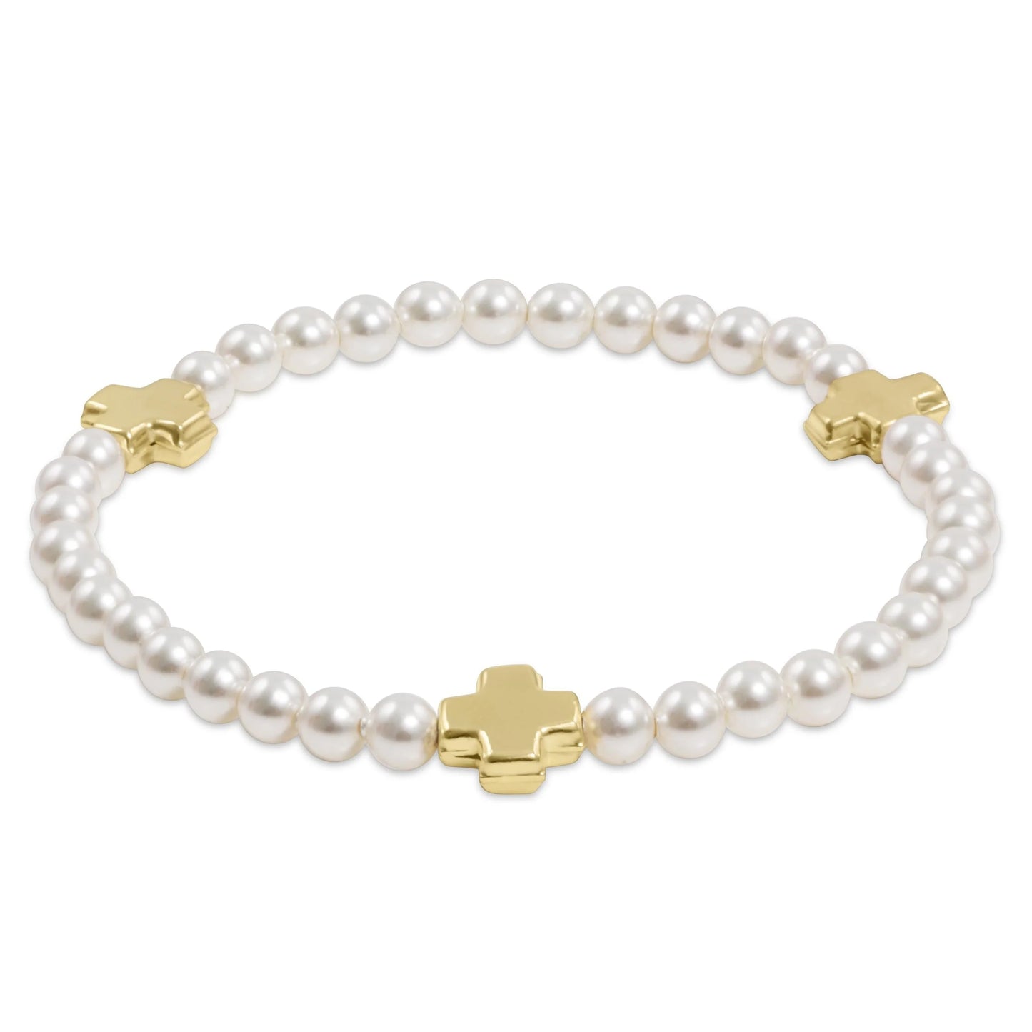 Extends Signature Cross 4mm Pearl Bracelet Gold
