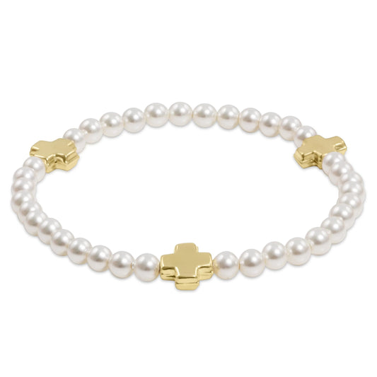 Extends Signature Cross 4mm Pearl Bracelet Gold