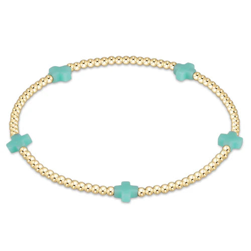 Signature Cross Small Gold 2mm Bead Bracelet Mint