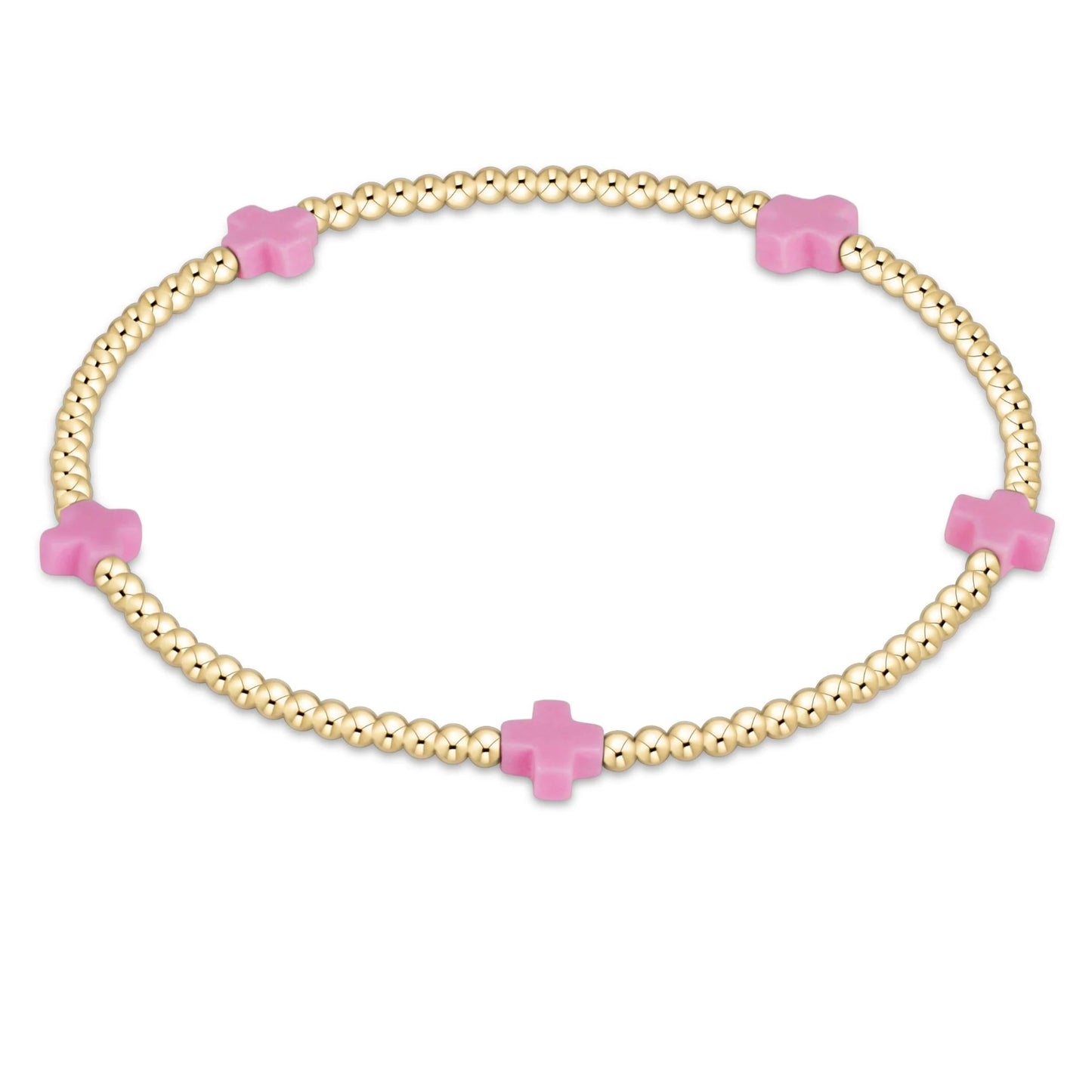Signature Cross Small 2mm Gold Bracelet Bright Pink