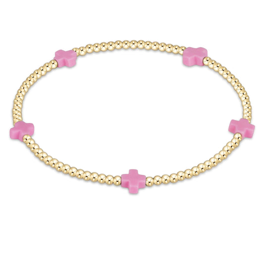 Signature Cross Small 2mm Gold Bracelet Bright Pink