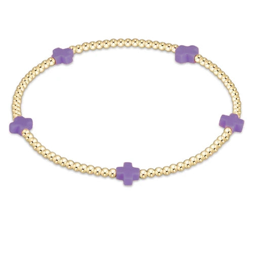 Signature Cross Small Gold 2mm Bead Bracelet Purple