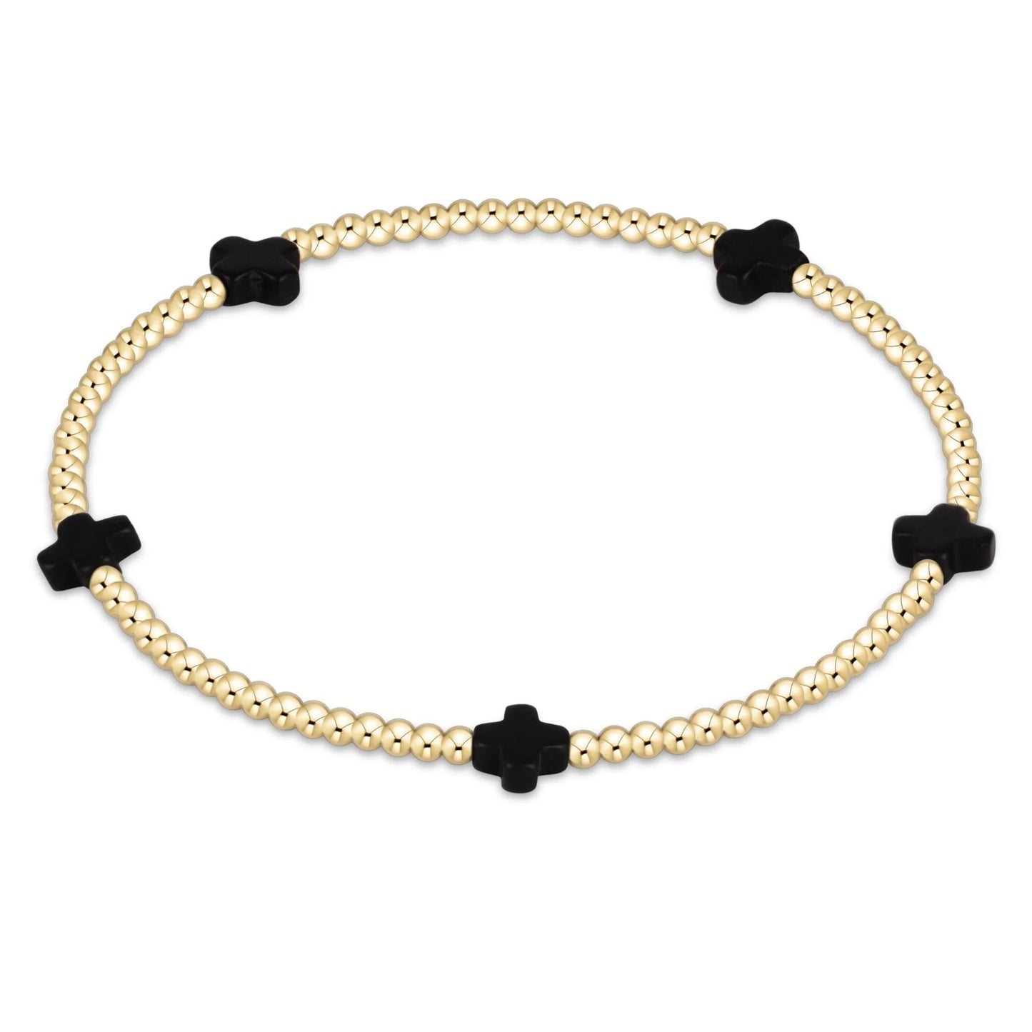 Signature Cross Small Gold 2mm Bead Bracelet Onyx