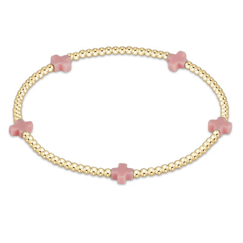 Signature Cross Small Gold 2mm Bead Bracelet Pink