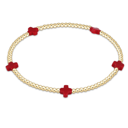 Signature Cross Small Gold 2mm Bead Bracelet Red