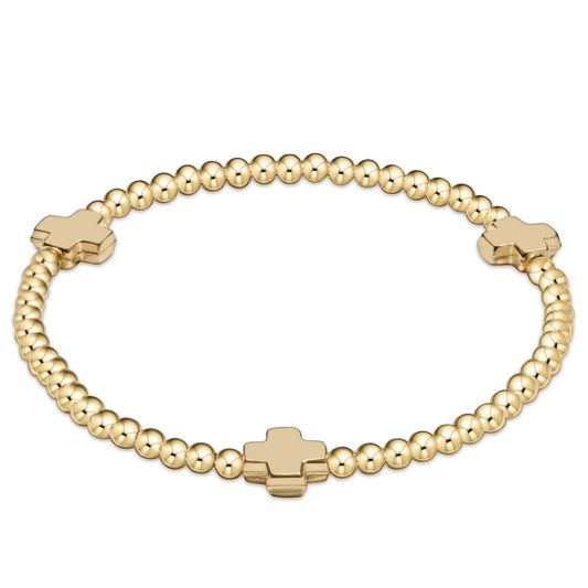 Extends Signature Cross Gold Pattern 3mm Bead Bracelet