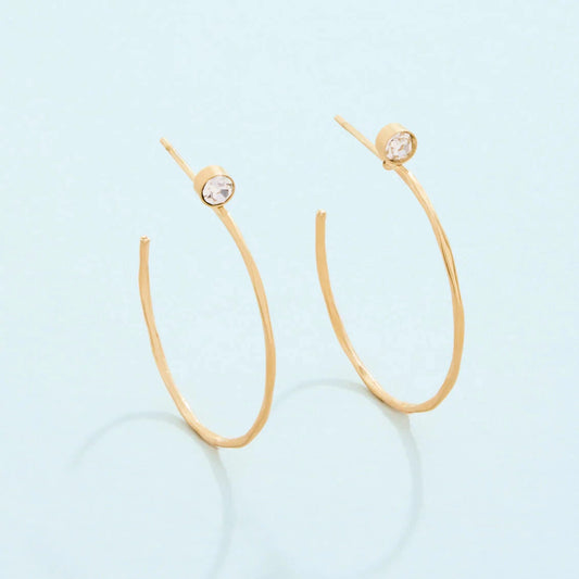 Ultrathin Hoop Earrings 24mm Crystal Gold