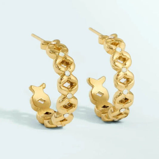 Bridge Street Hoop Earrings 18mm White Opal