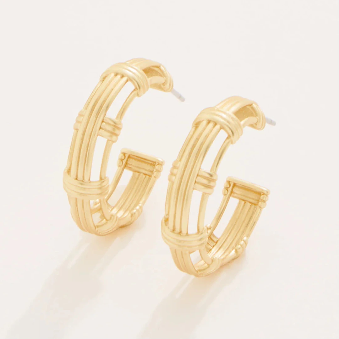 Basket Weave Hoop Earrings Gold