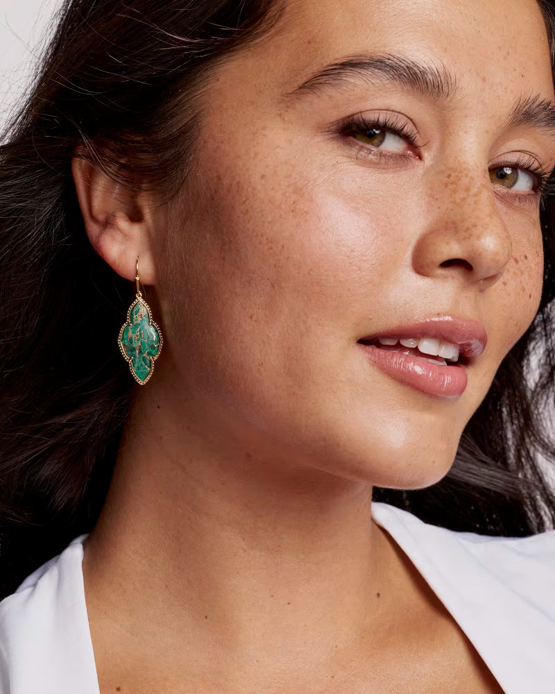 Abbie Drop Earrings Gold Bronze Veined Green Malachite