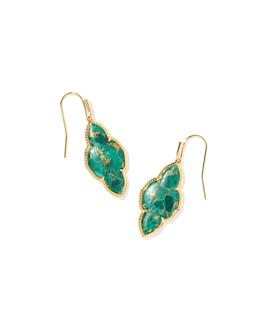 Abbie Drop Earrings Gold Bronze Veined Green Malachite