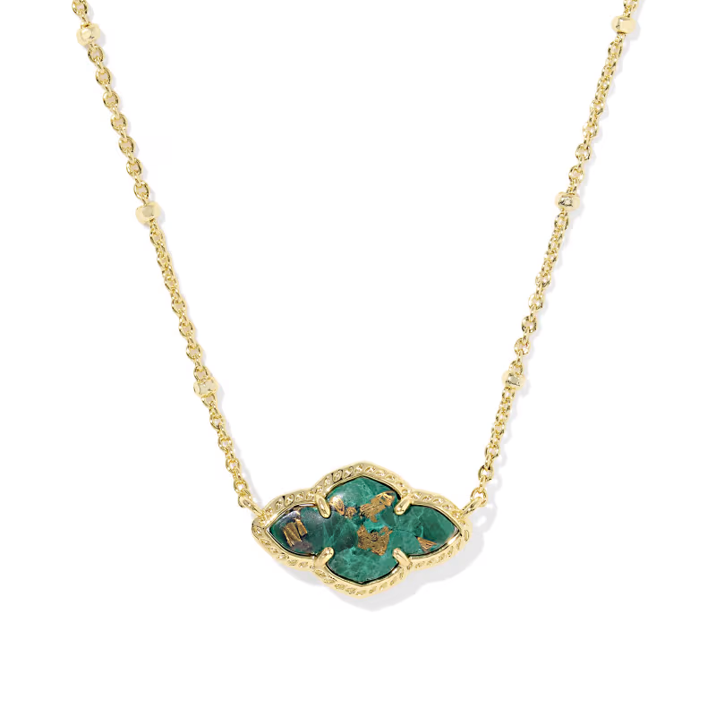 Abbie Pendant Necklace Gold Bronze Veined Green Malachite