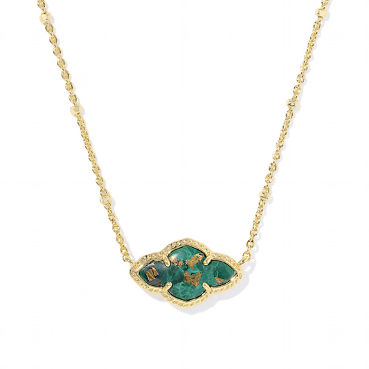 Abbie Pendant Necklace Gold Bronze Veined Green Malachite