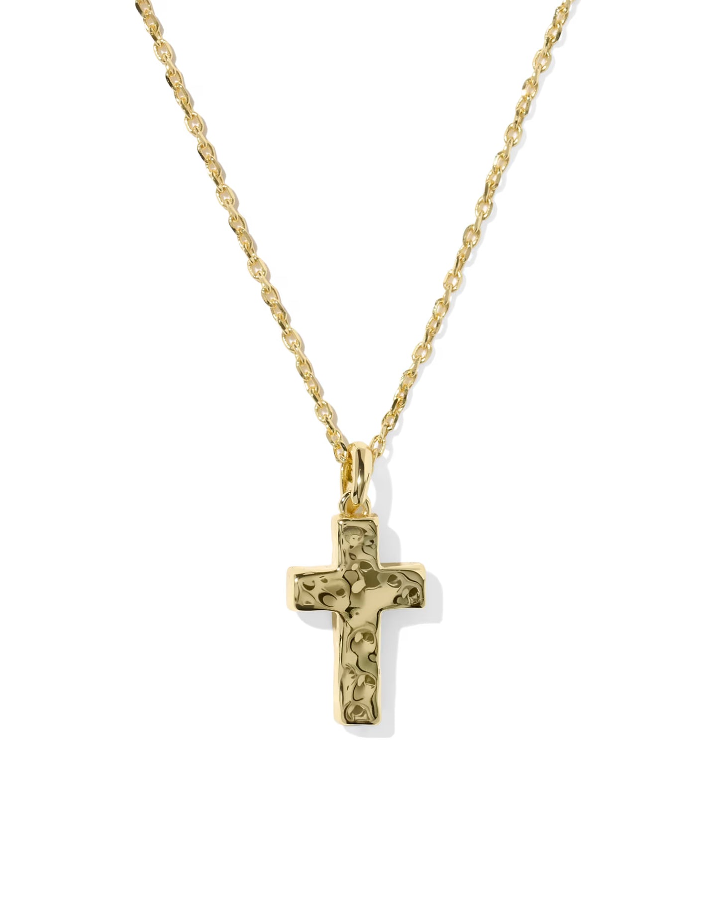 Cross Pendant Necklace Gold Matte Light Blue Dichroic Glass