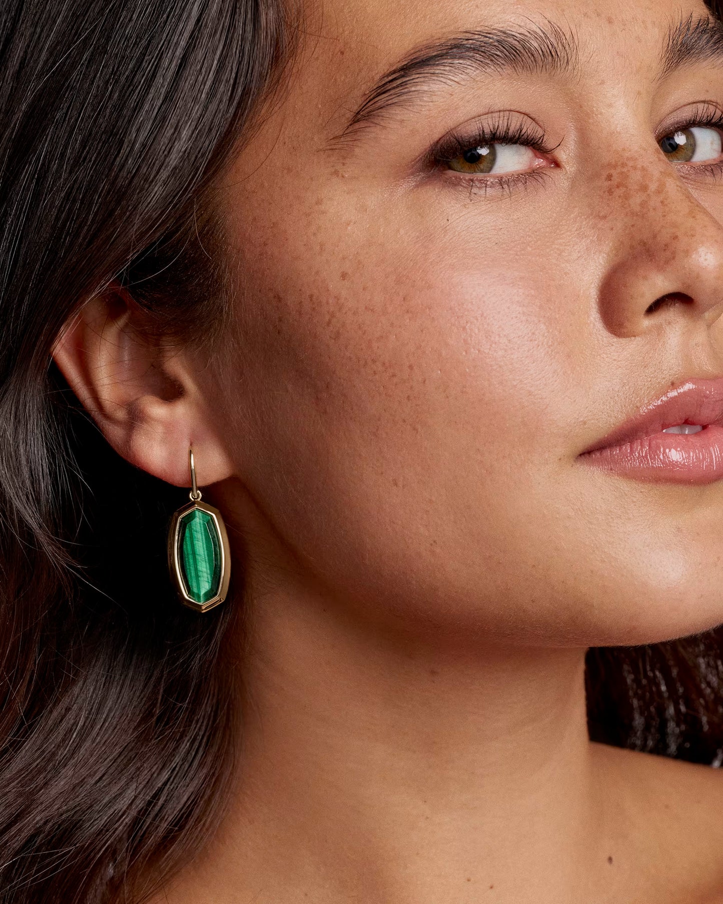 Dani Bezel Drop Earrings Gold Green Tigers Eye