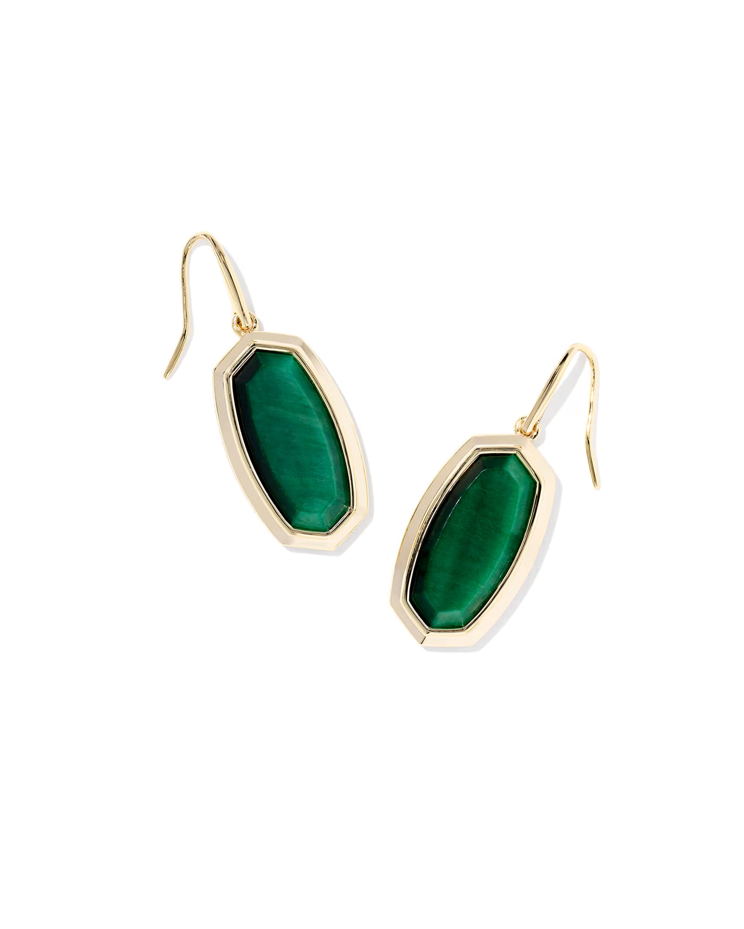 Dani Bezel Drop Earrings Gold Green Tigers Eye
