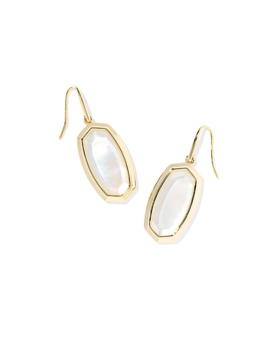 Dani Bezel Drop Earrings Gold Ivory Mother of Pearl