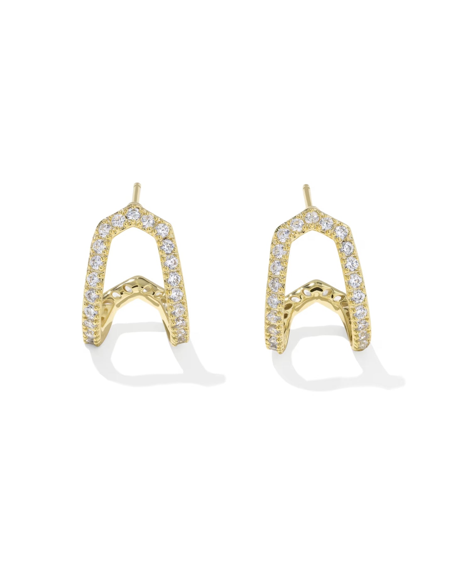 Daphne Pave Huggie Earrings Gold White CZ