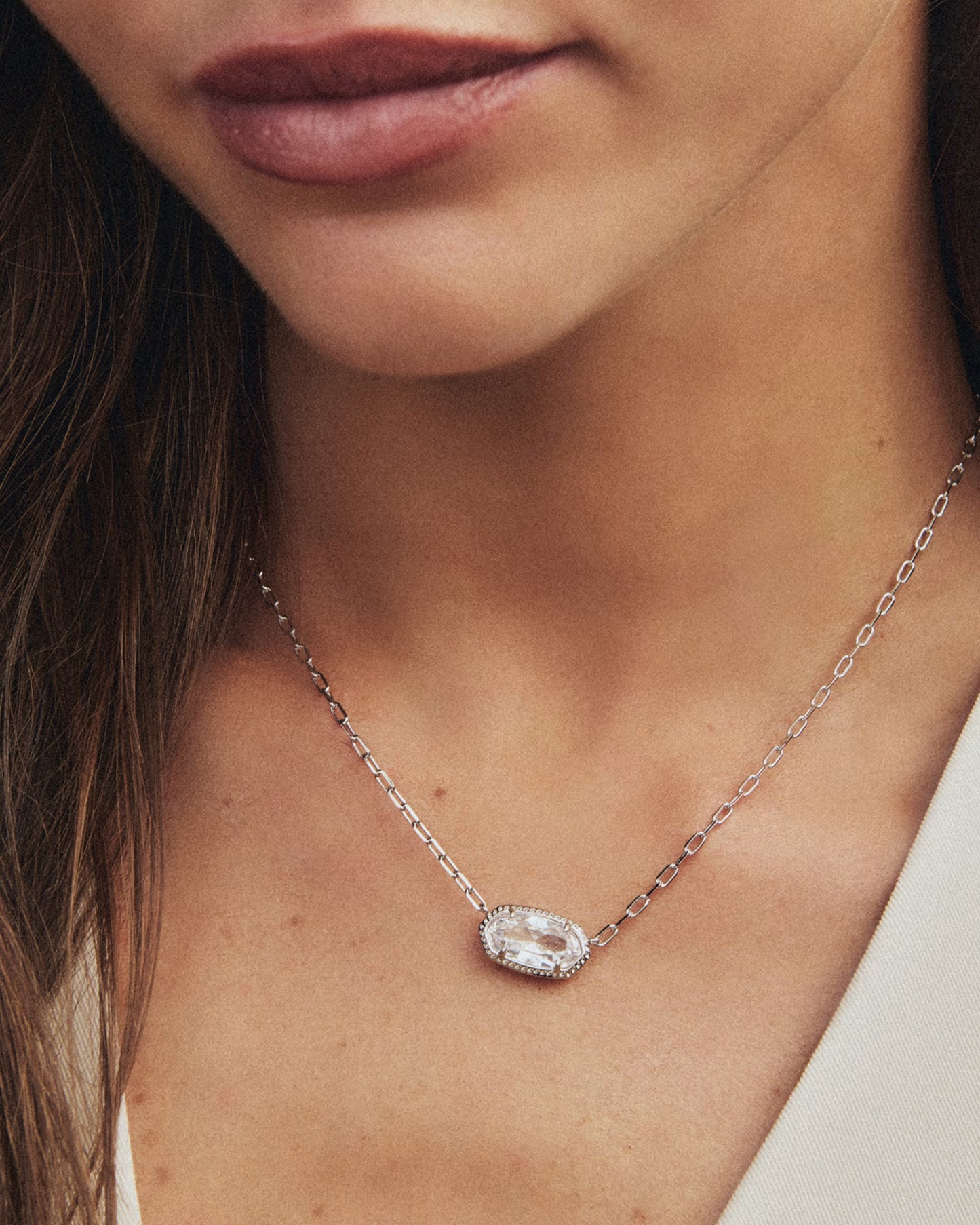 Elisa Luxe Short Pendant Necklace Silver White CZ