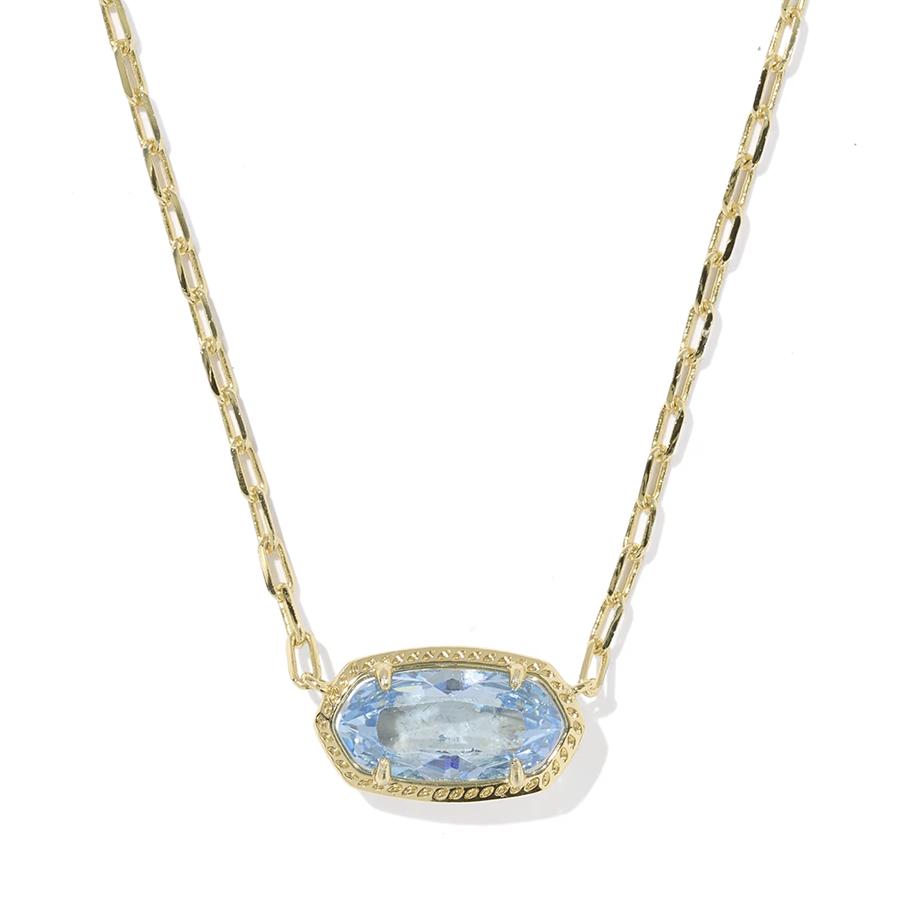 Elisa Luxe Short Pendant Necklace Gold Light Blue CZ