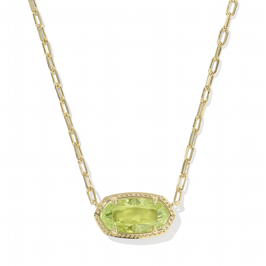 Elisa Luxe Short Pendant Necklace Gold Light Green CZ