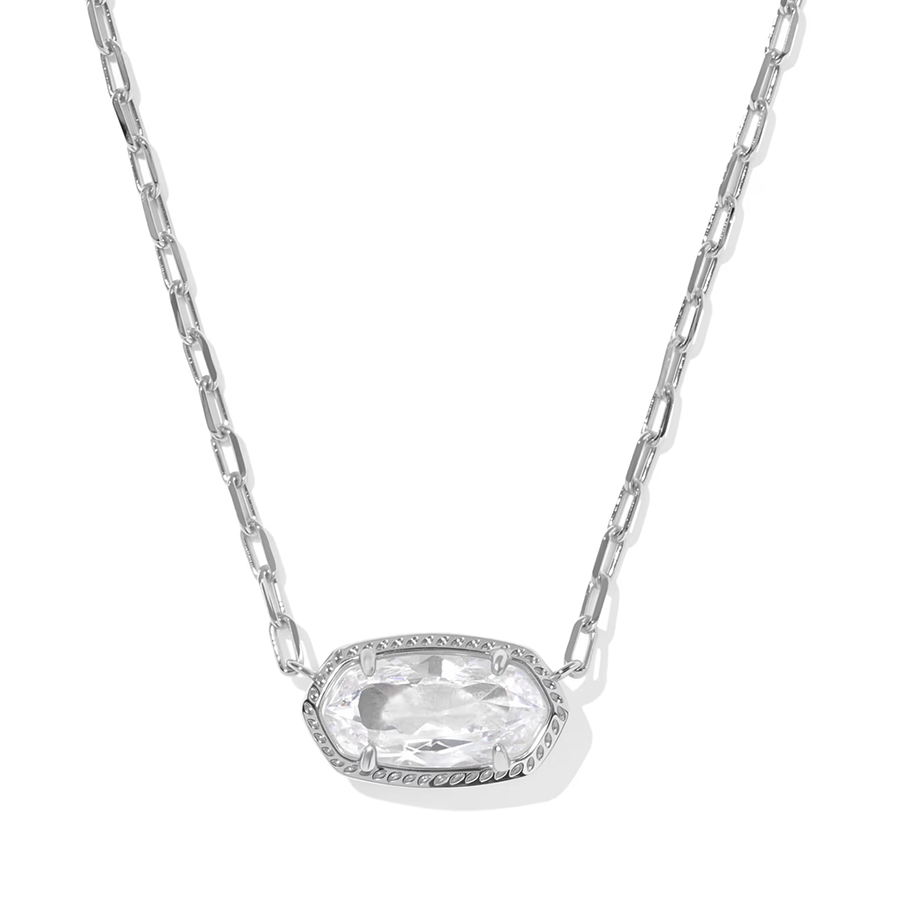 Elisa Luxe Short Pendant Necklace Silver White CZ