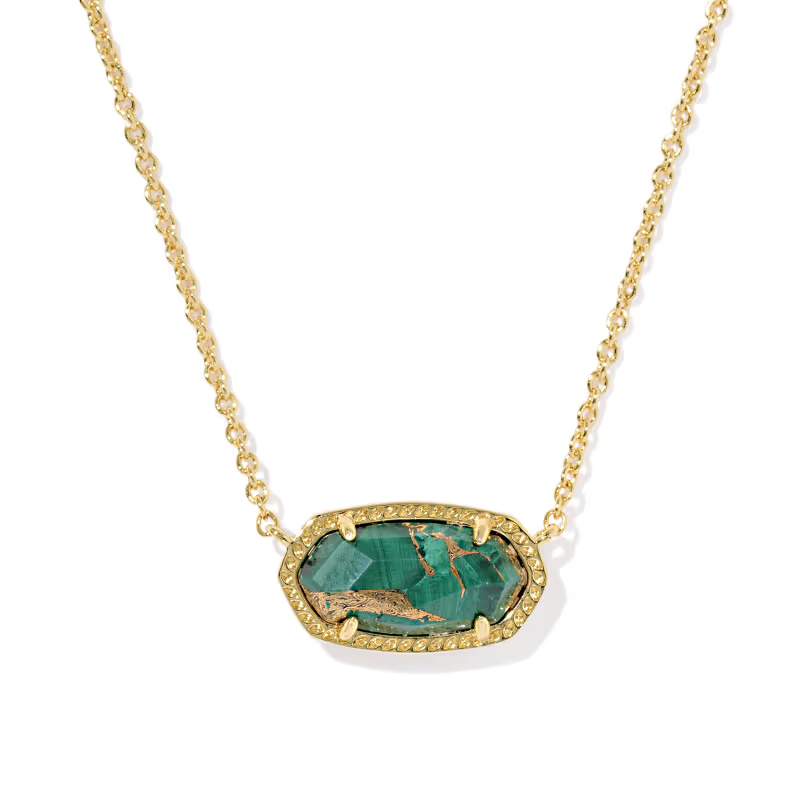 Elisa Gold Short Pendant Necklace Bronzed Veined Green Malachite