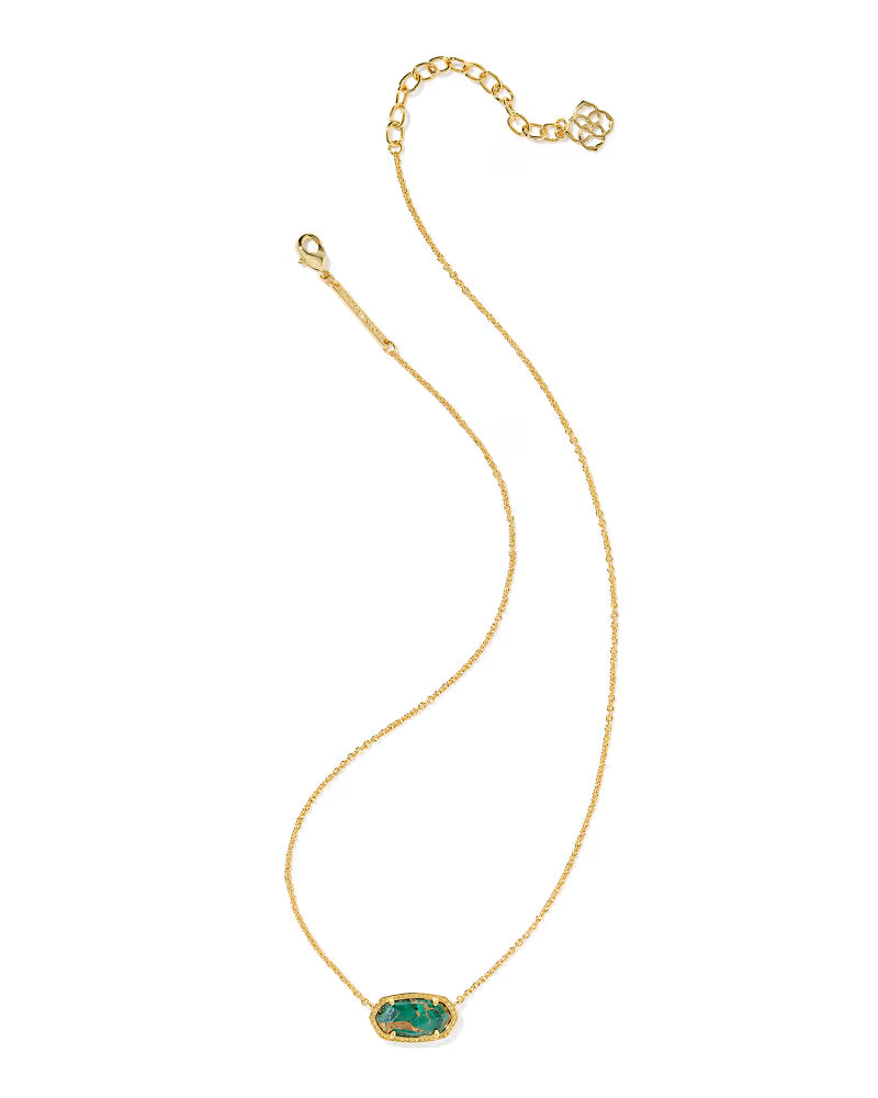 Elisa Gold Short Pendant Necklace Bronzed Veined Green Malachite