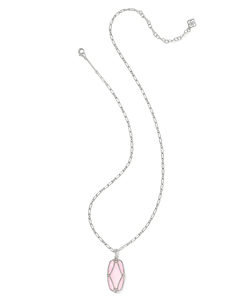 Elle Lattice Frame Long Pendant Necklace Silver Blush Ivory Mother of Pearl