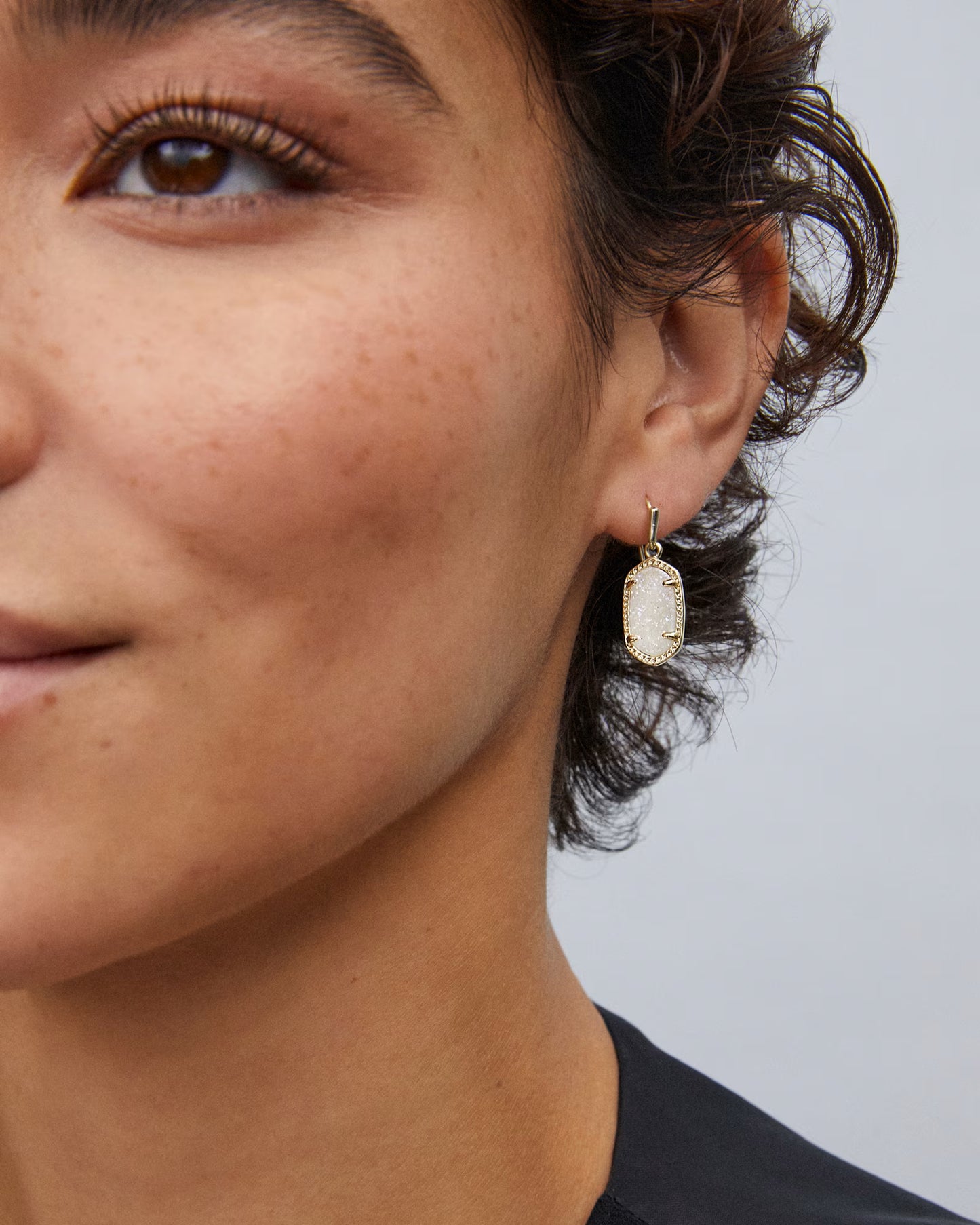 Lee Drop Earrings Gold Iridescent Drusy