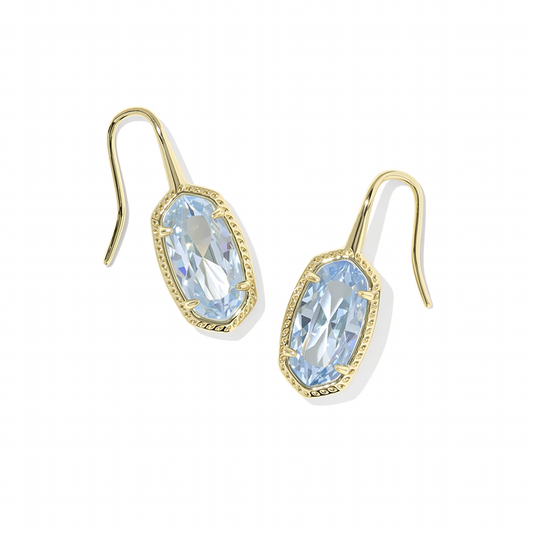 Lee Luxe Drop Earrings Gold Light Blue CZ