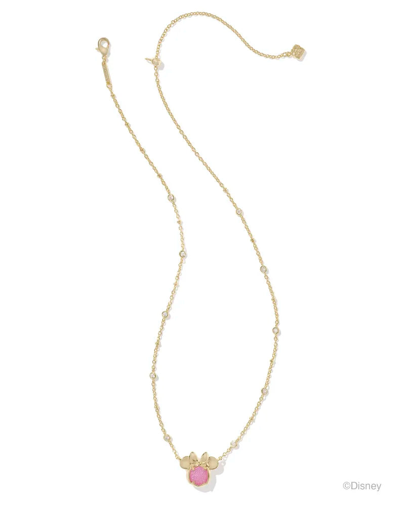 Minnie Mouse Pendant Necklace Gold Hot Pink Drusy