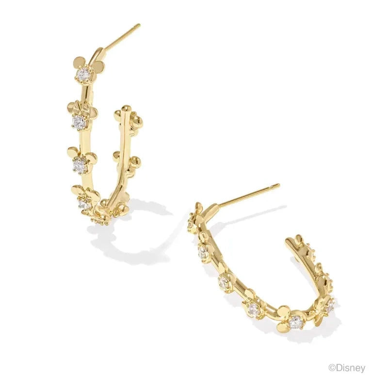 Mickey Minnie Mouse Hoop Earrings Gold White Crystal
